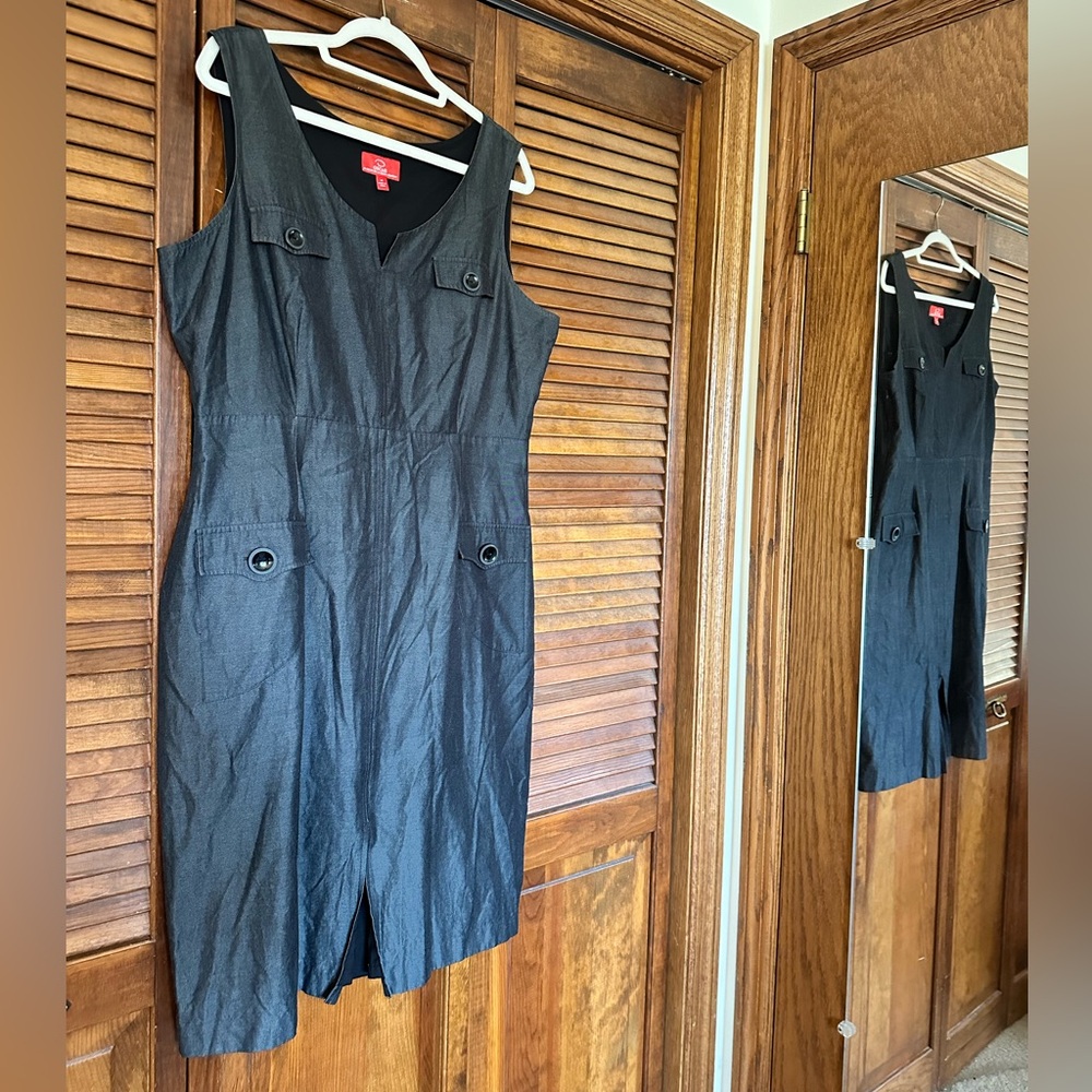 Oscar de la Renta grey and black silk mix sheath dress size large XL 16. - Picture 8 of 11